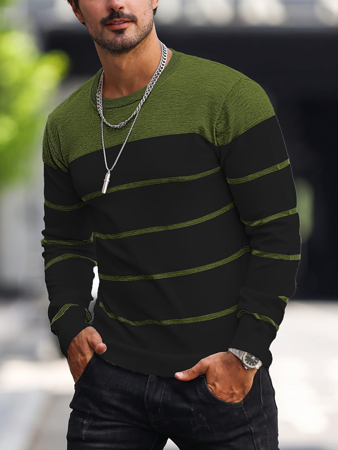 Henry | Stribet Crew Neck Sweater
