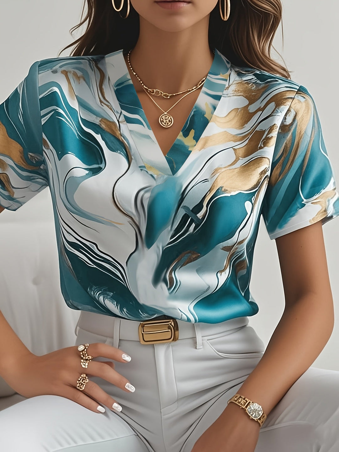 Joanna | Kunstnerisk Swirl-Print Bluse