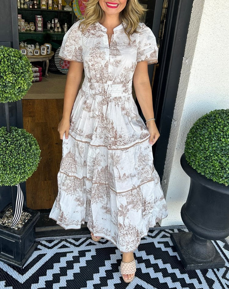 Eliza | Klassisk Toile Maxi Kjole