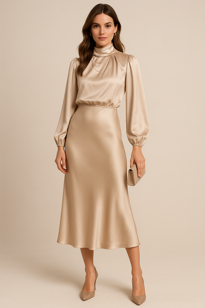 Winona | Højtaljet Elegant Midi Kjole