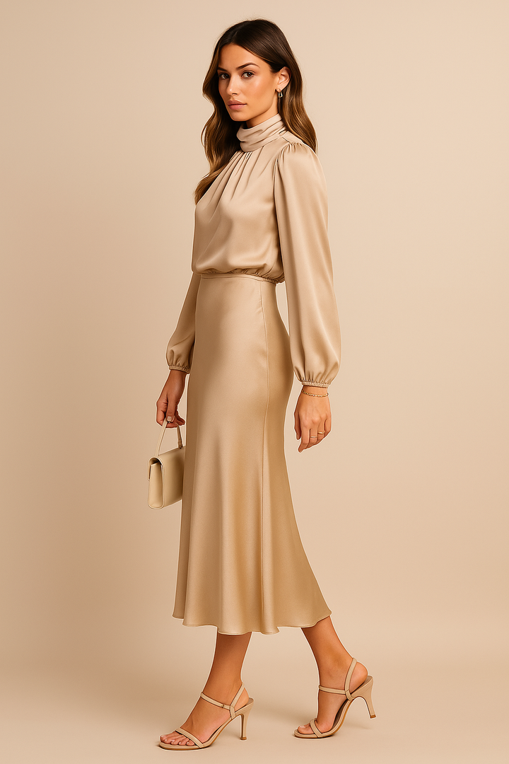 Winona | Højtaljet Elegant Midi Kjole