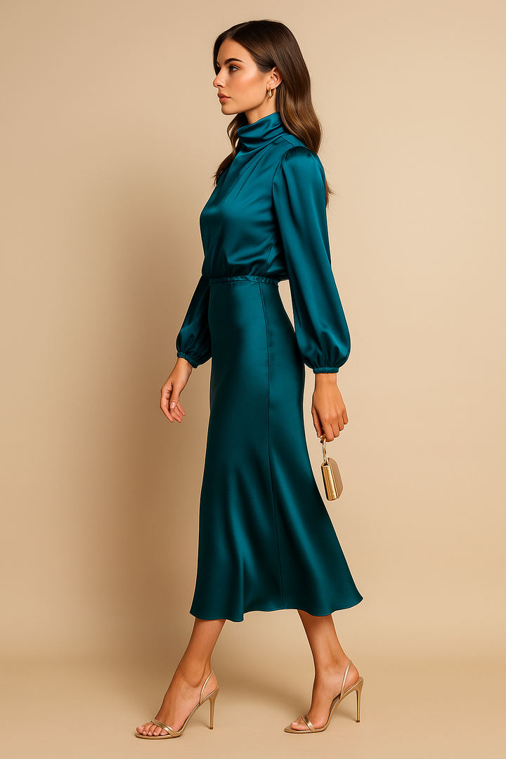 Winona | Højtaljet Elegant Midi Kjole