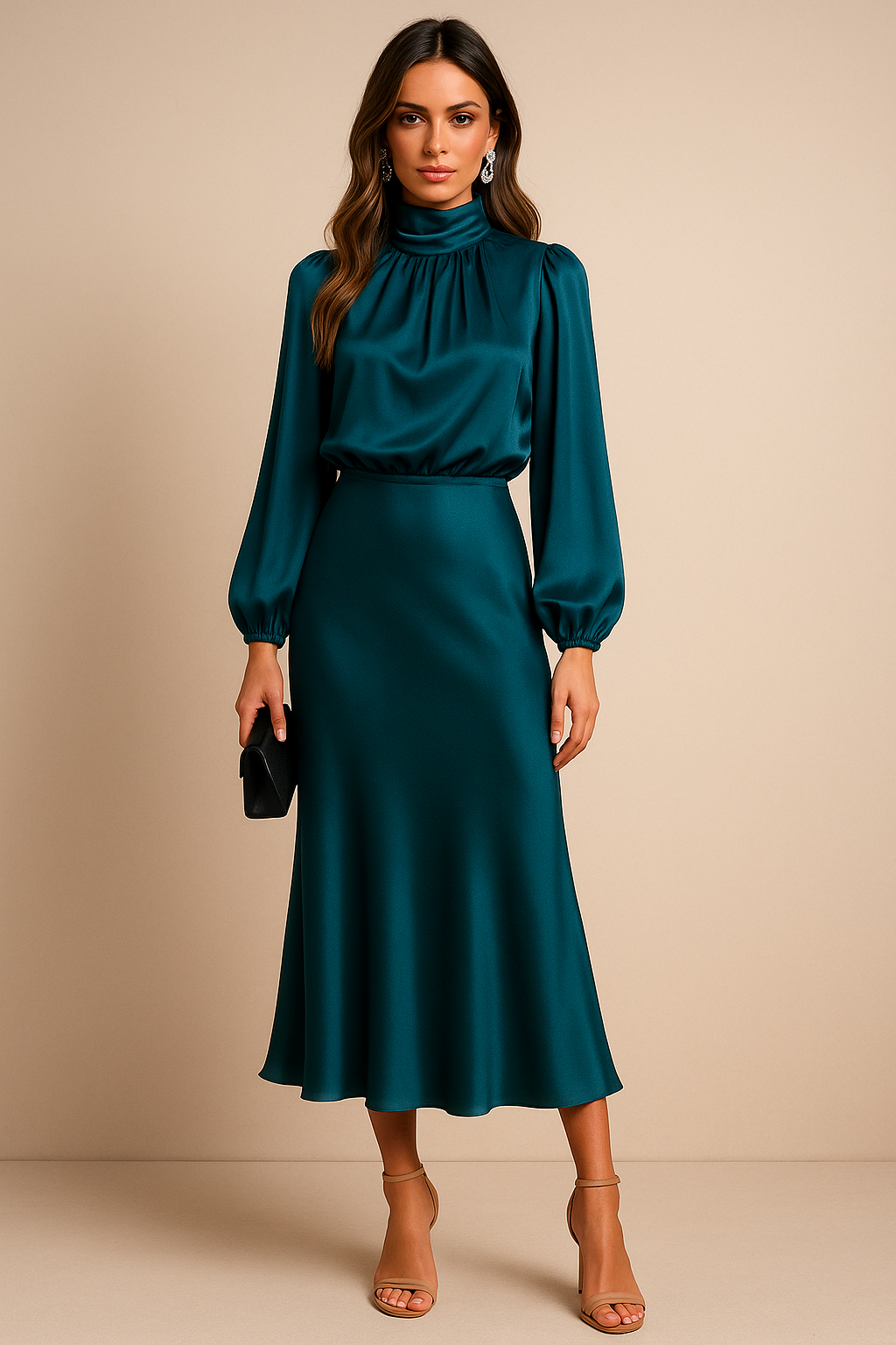 Winona | Højtaljet Elegant Midi Kjole