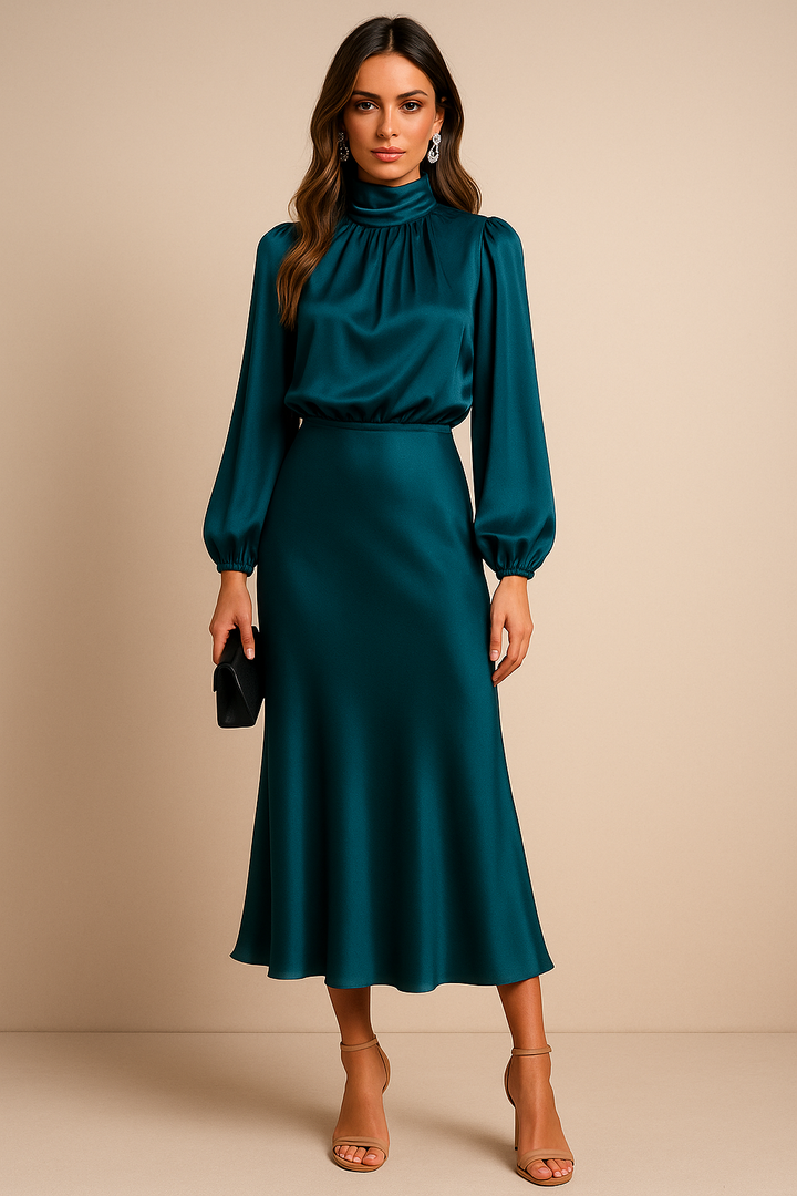 Winona | Højtaljet Elegant Midi Kjole