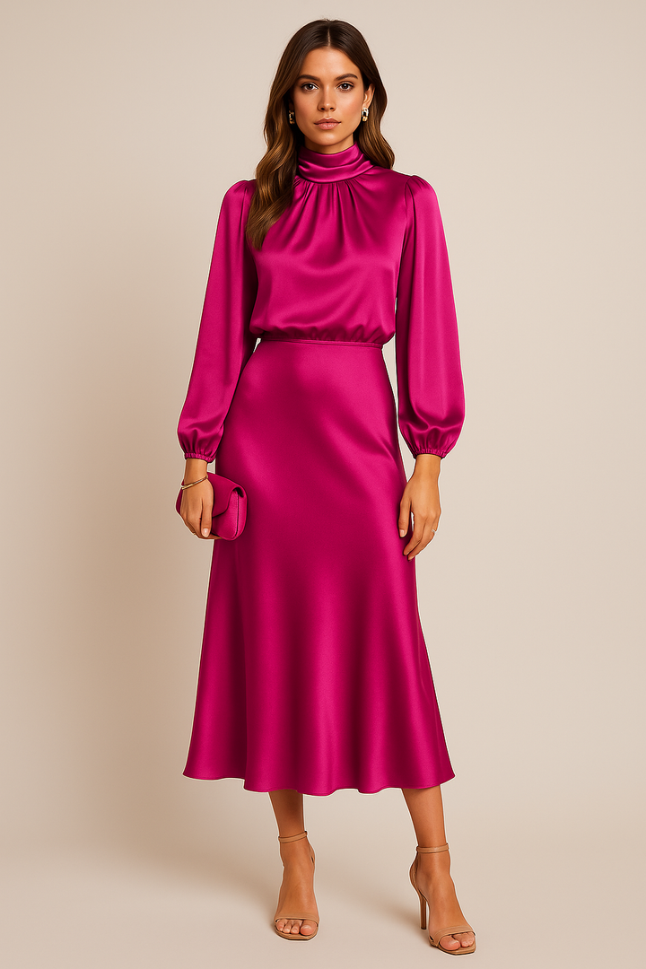 Winona | Højtaljet Elegant Midi Kjole
