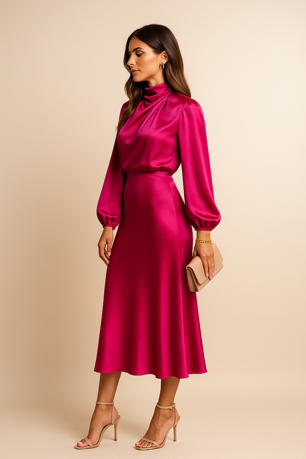 Winona | Højtaljet Elegant Midi Kjole