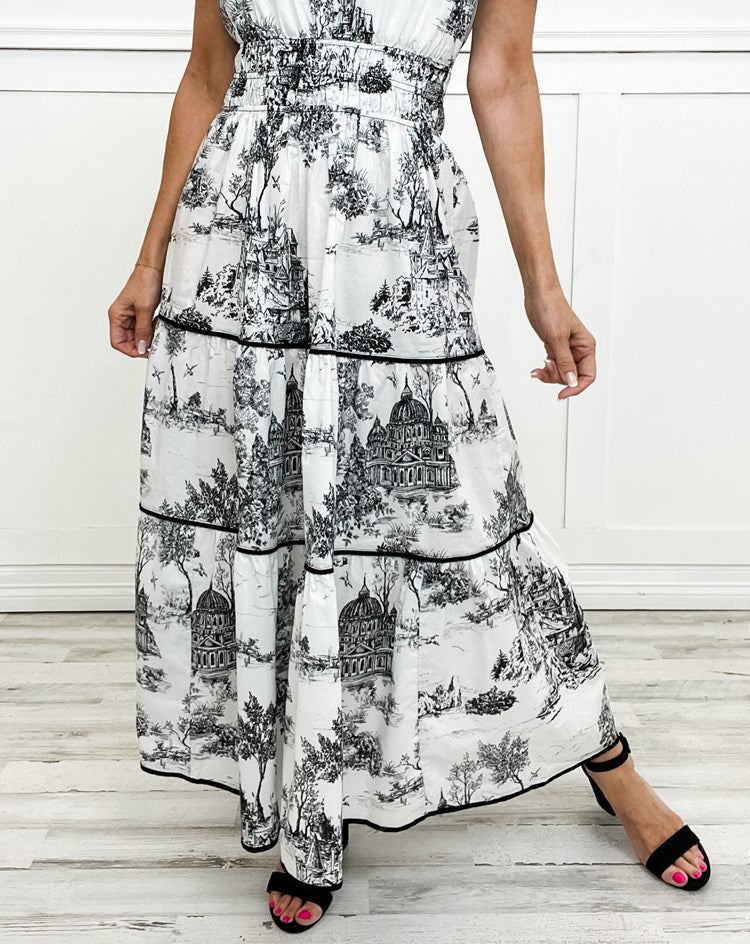 Eliza | Klassisk Toile Maxi Kjole