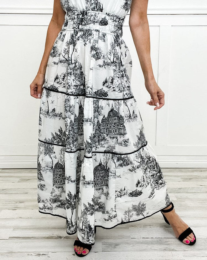 Eliza | Klassisk Toile Maxi Kjole