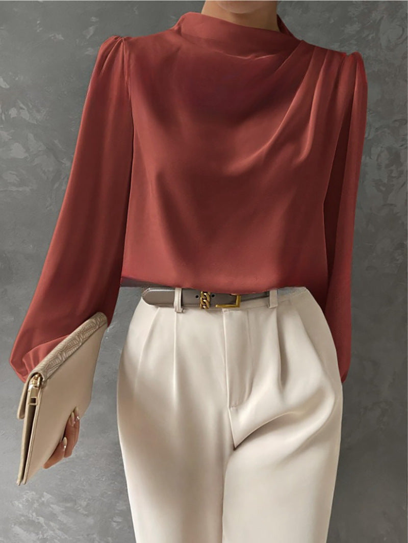 Maureen | Elegant Draperet Bluse med Lange Ærmer