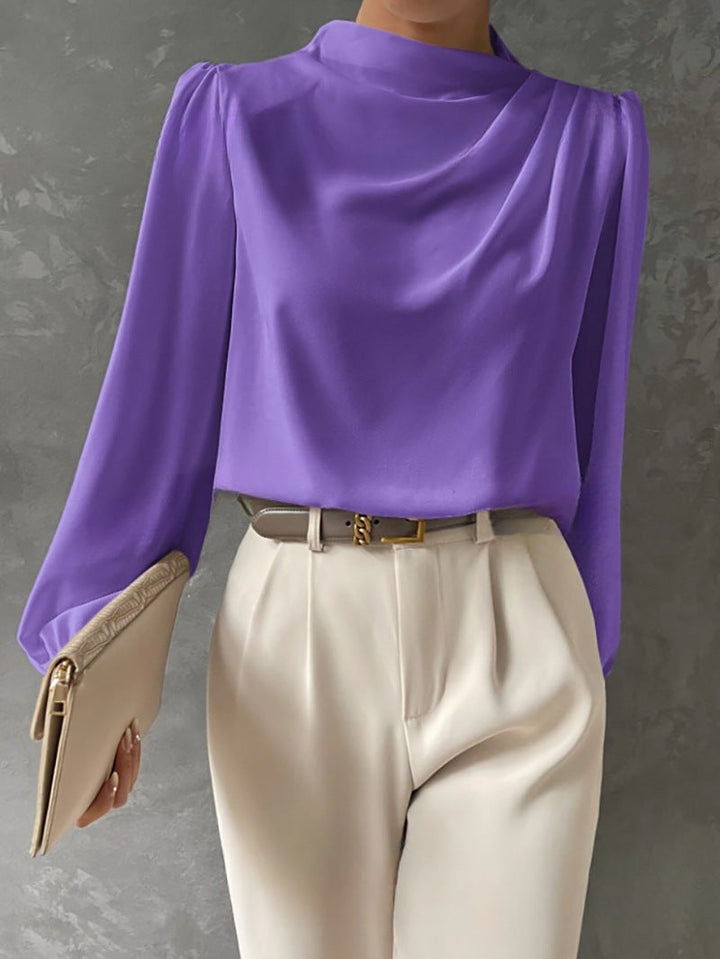Maureen | Elegant Draperet Bluse med Lange Ærmer