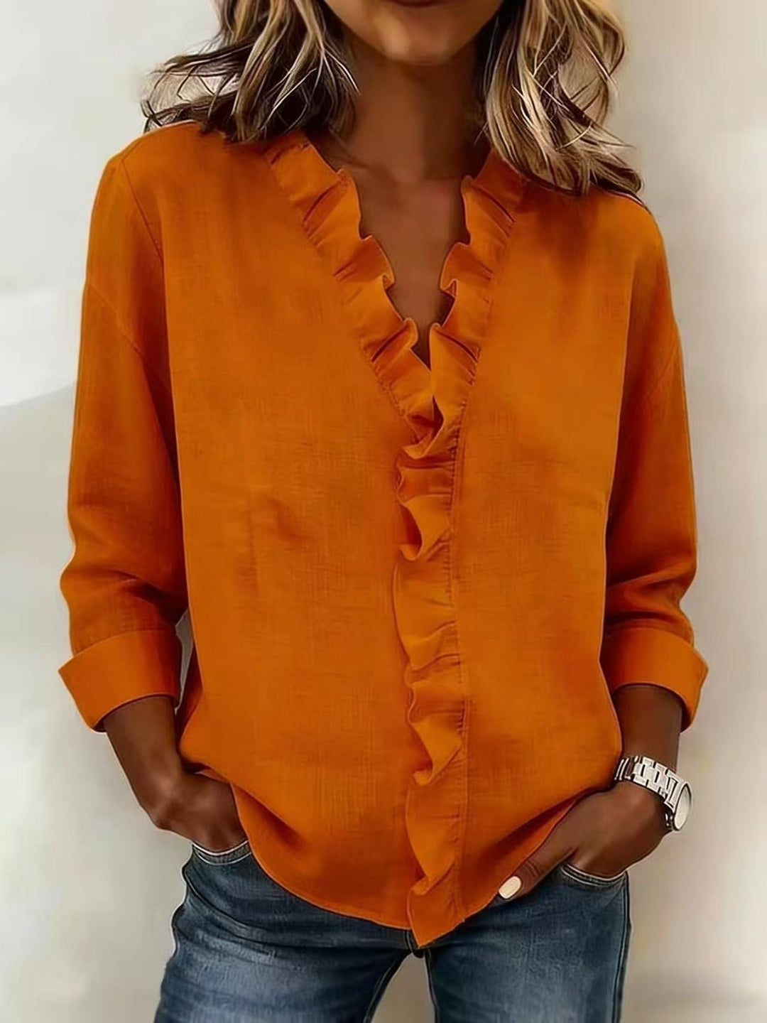 Cayla | Elegant V-hals Rynker Bluse