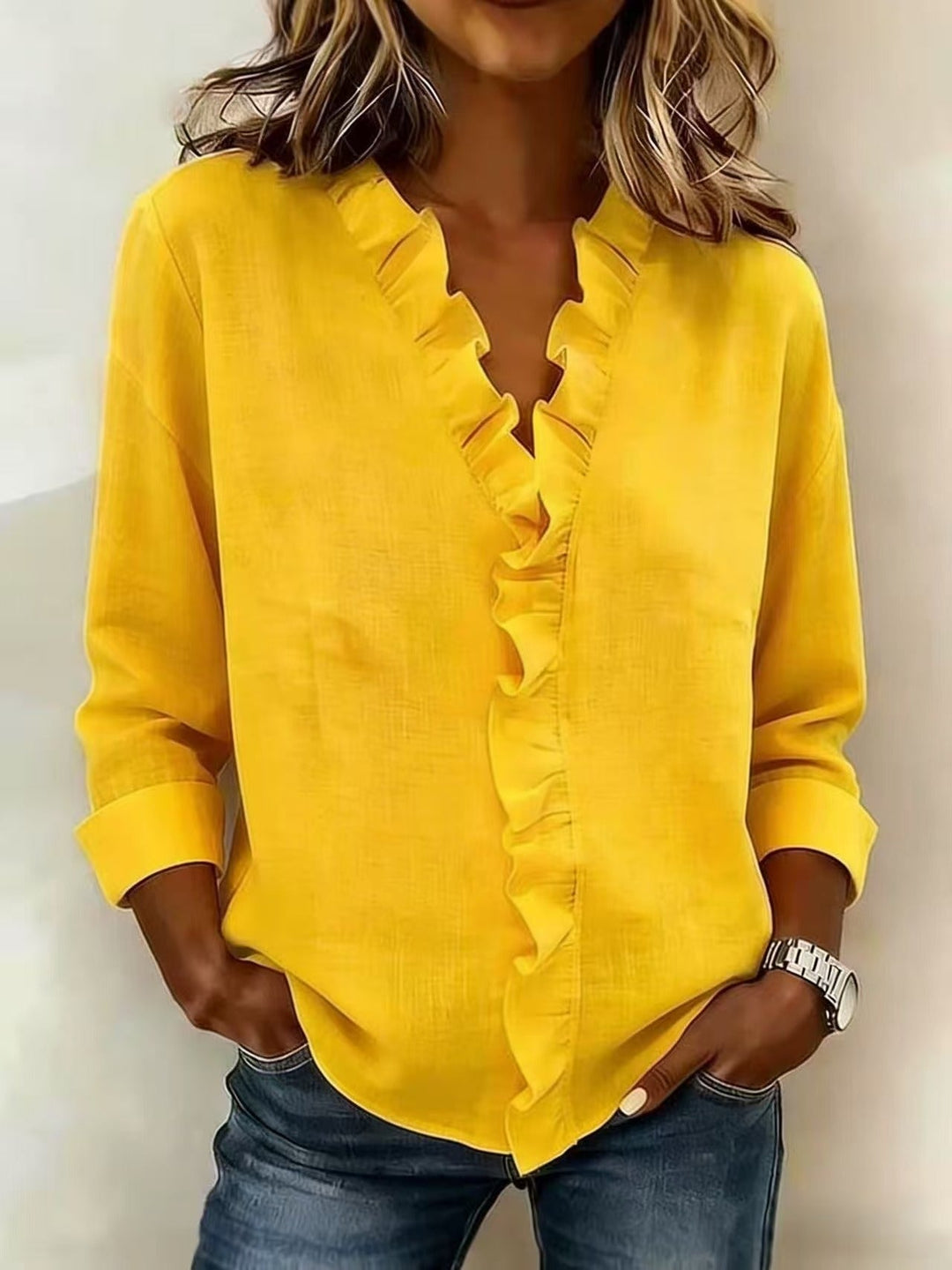 Cayla | Elegant V-hals Rynker Bluse