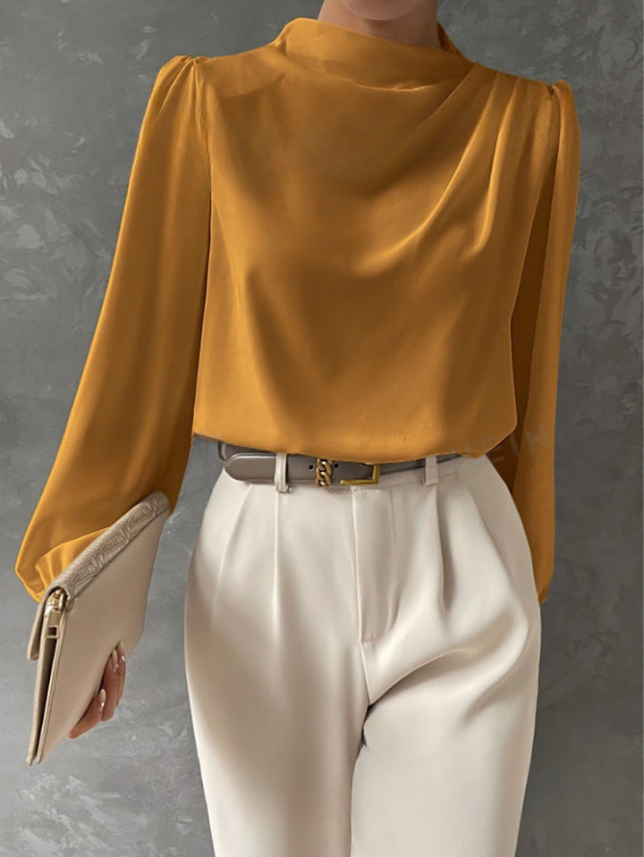 Maureen | Elegant Draperet Bluse med Lange Ærmer