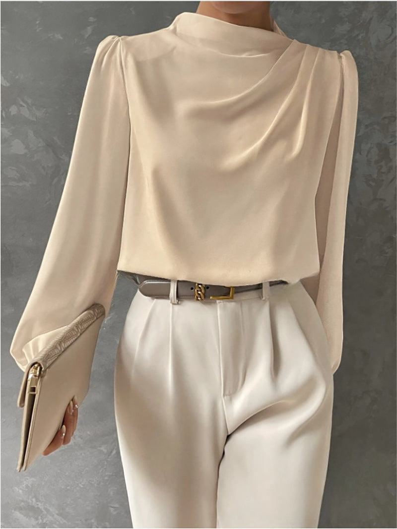 Maureen | Elegant Draperet Bluse med Lange Ærmer