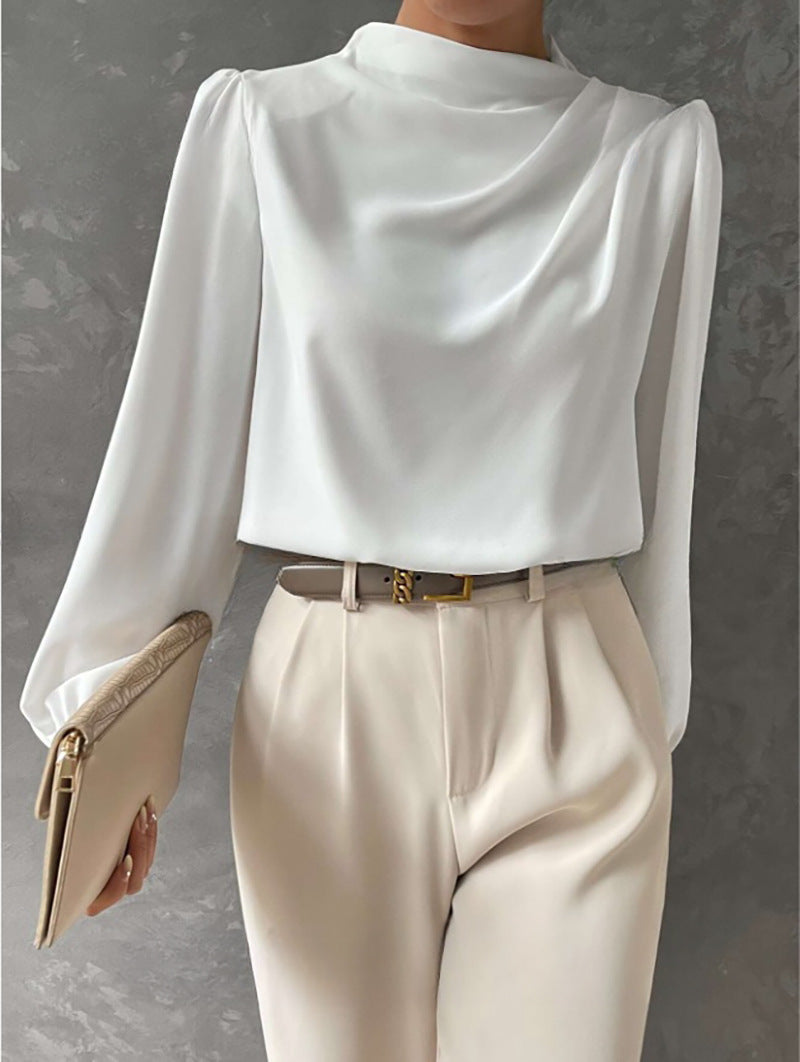 Maureen | Elegant Draperet Bluse med Lange Ærmer