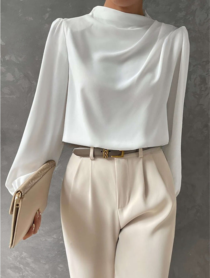 Maureen | Elegant Draperet Bluse med Lange Ærmer