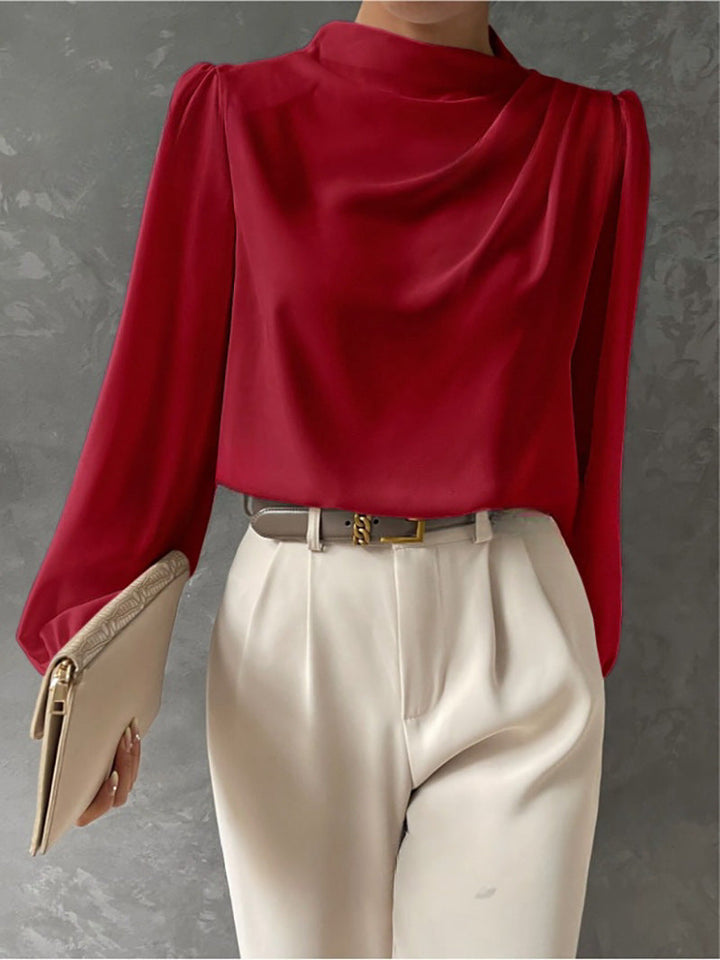 Maureen | Elegant Draperet Bluse med Lange Ærmer