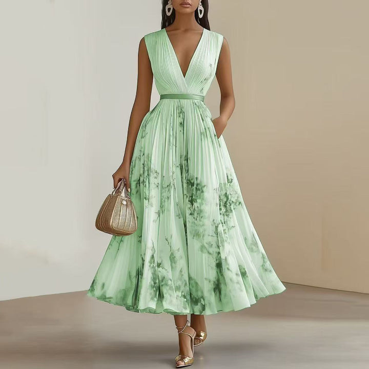 Betty | Elegant Ærmeløs Lang V-Hals Kjole