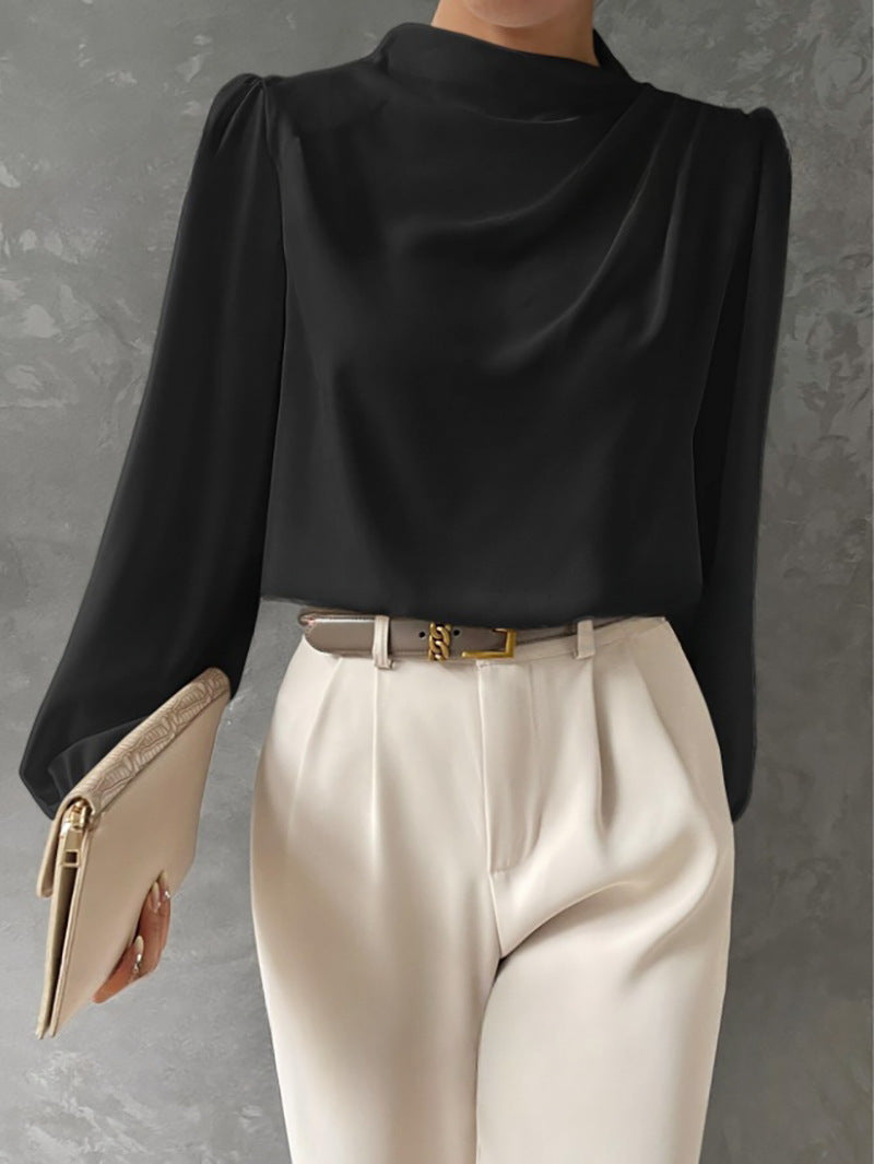 Maureen | Elegant Draperet Bluse med Lange Ærmer