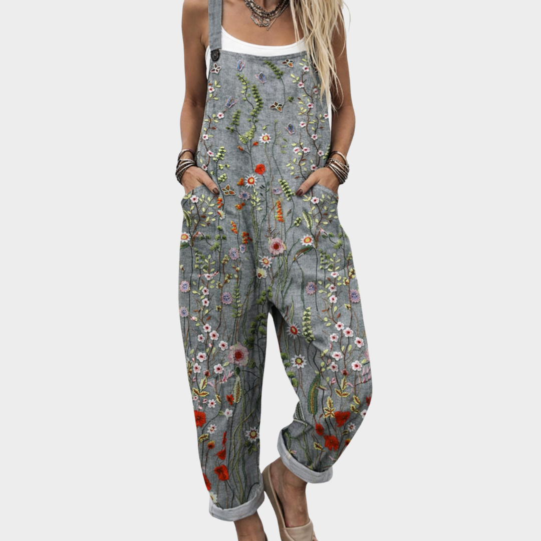 Jocelyn | Komfortabel Grå Blomster Jumpsuit