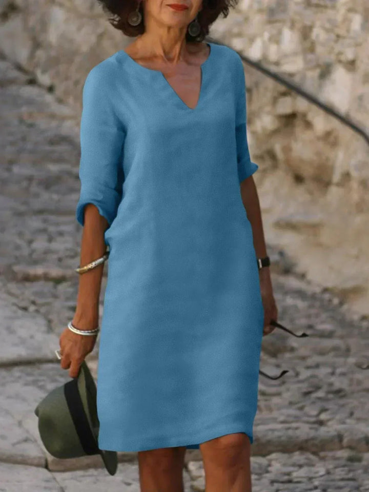 Harper | Elegant V-hals Draperet Midi Kjole