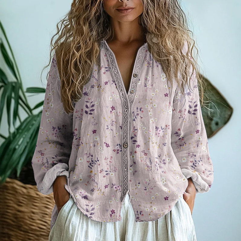 Brianna | Elegant Vintage Bladtryk Skjorte
