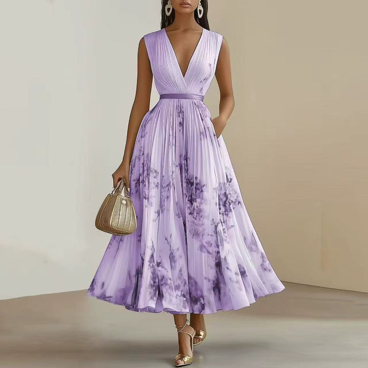 Alexia | Elegant Plisseret Maxi V-Hals Kjole