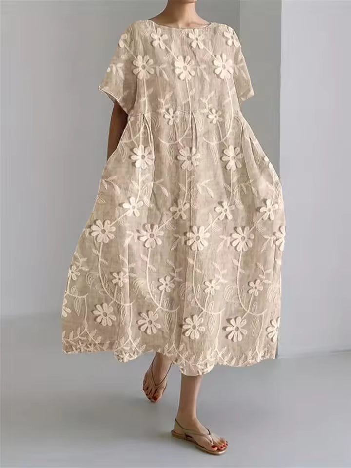 Amanda | Elegant Løs Rundhalset Kjole