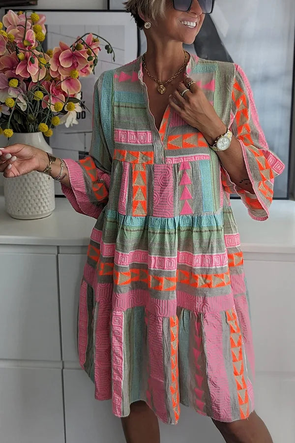 Mariah | Elegant Boho Kjole med Bred Ærme