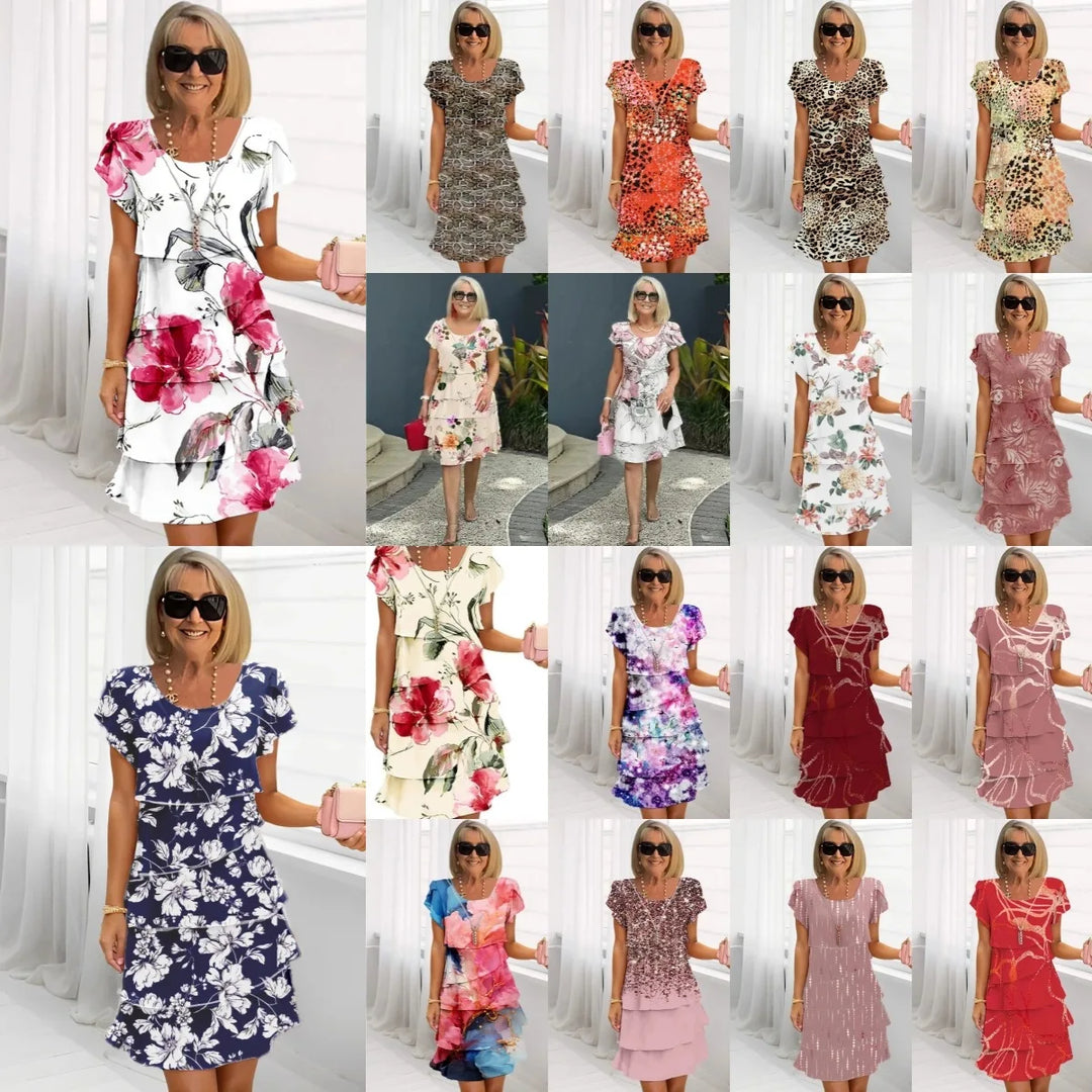 Rosie | Blomster Tiered Chiffon Kjole