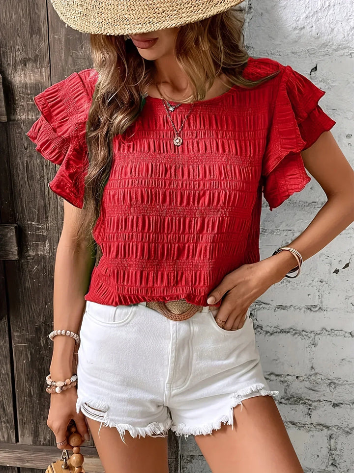 Annabel | Ruffle-ærmet Tekstureret Bluse