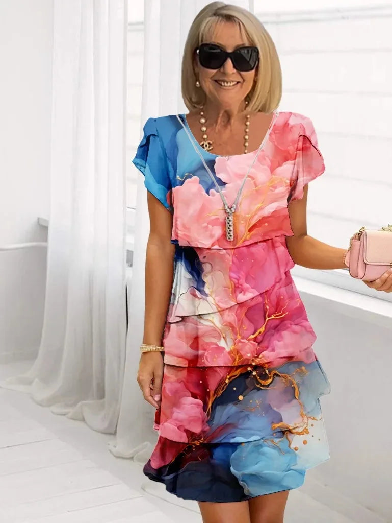 Rosie | Blomster Tiered Chiffon Kjole