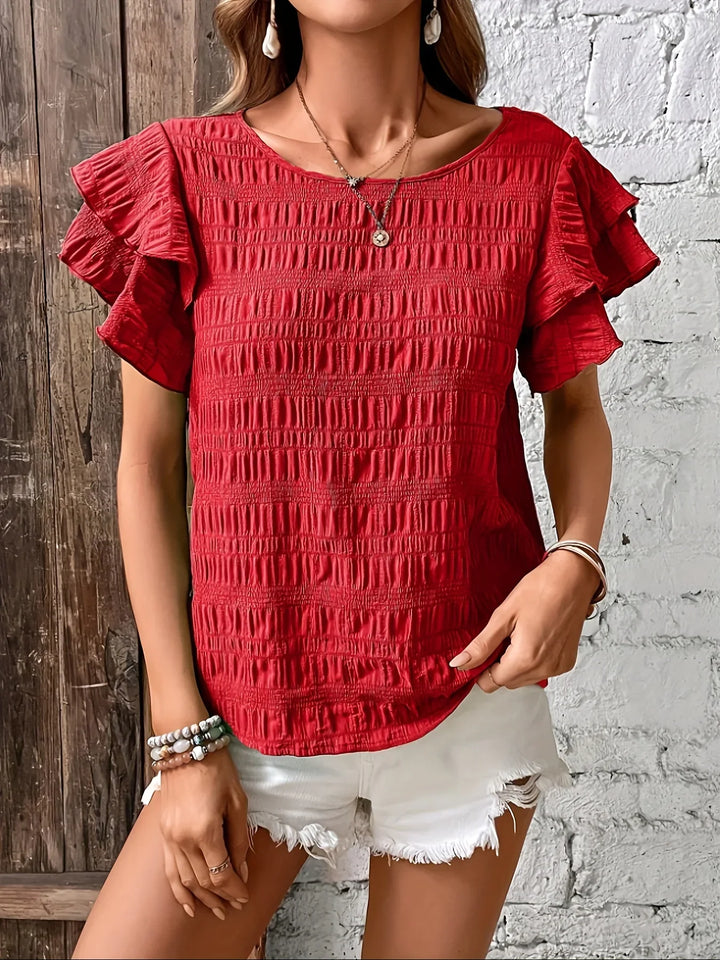 Annabel | Ruffle-ærmet Tekstureret Bluse