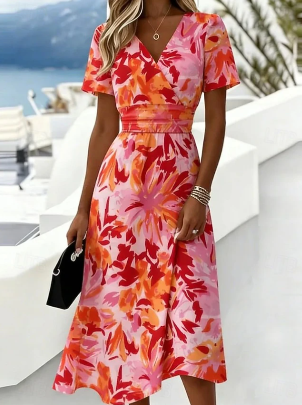 Gwendolyn | Elegant Blomstret Wrap Midi Kjole