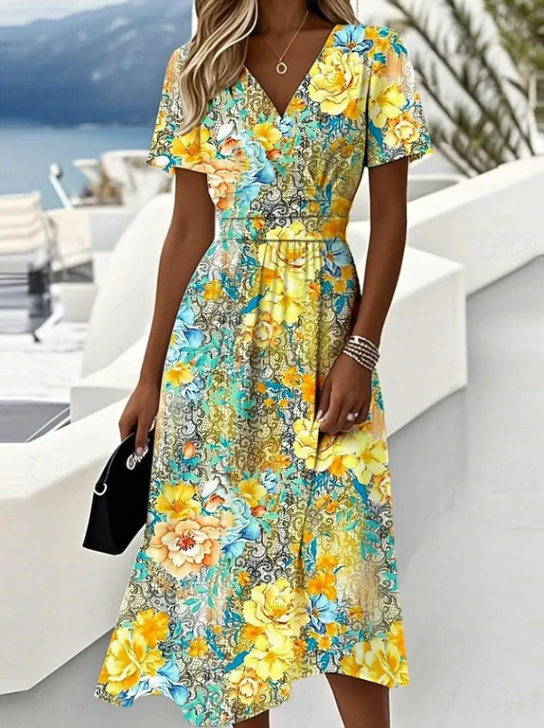 Gwendolyn | Elegant Blomstret Wrap Midi Kjole