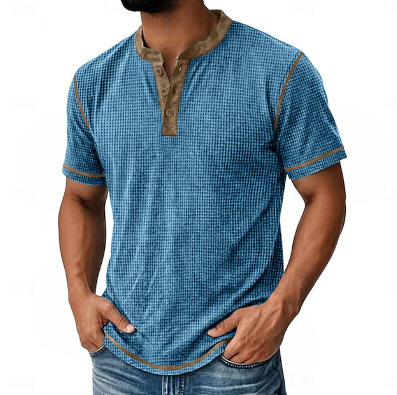 Arion | Tekstureret Henley T-shirt med Korte Ærmer