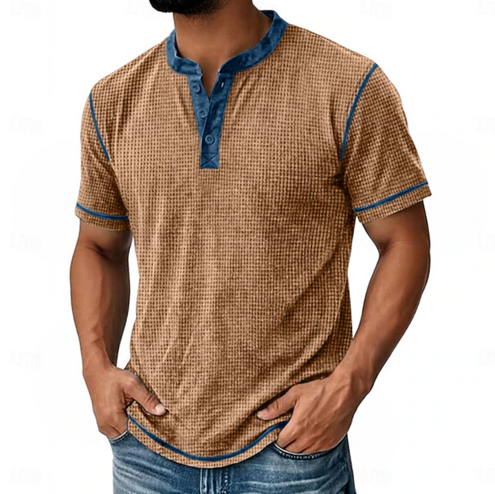 Arion | Tekstureret Henley T-shirt med Korte Ærmer
