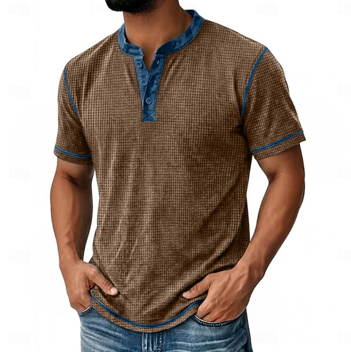 Arion | Tekstureret Henley T-shirt med Korte Ærmer