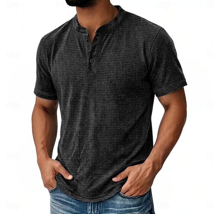 Arion | Tekstureret Henley T-shirt med Korte Ærmer