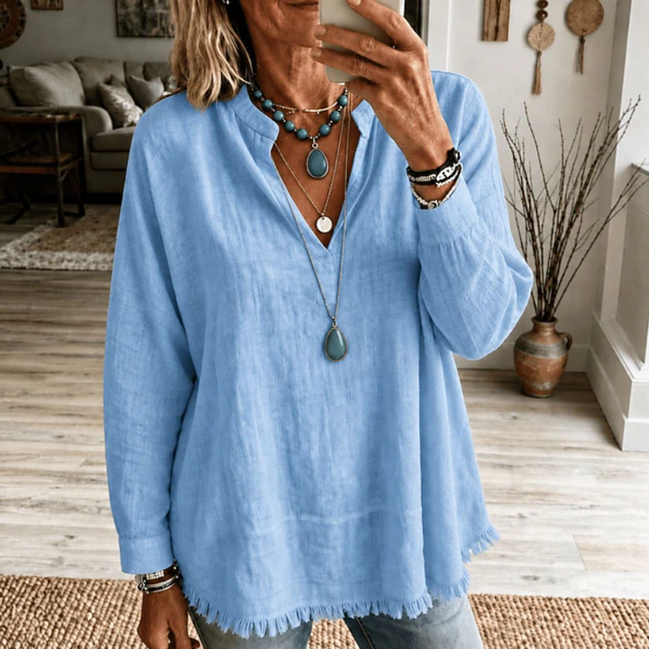 Olive | Afslappet V-Hals Tunika Bluse