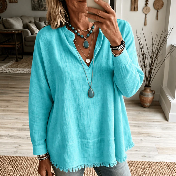 Olive | Afslappet V-Hals Tunika Bluse