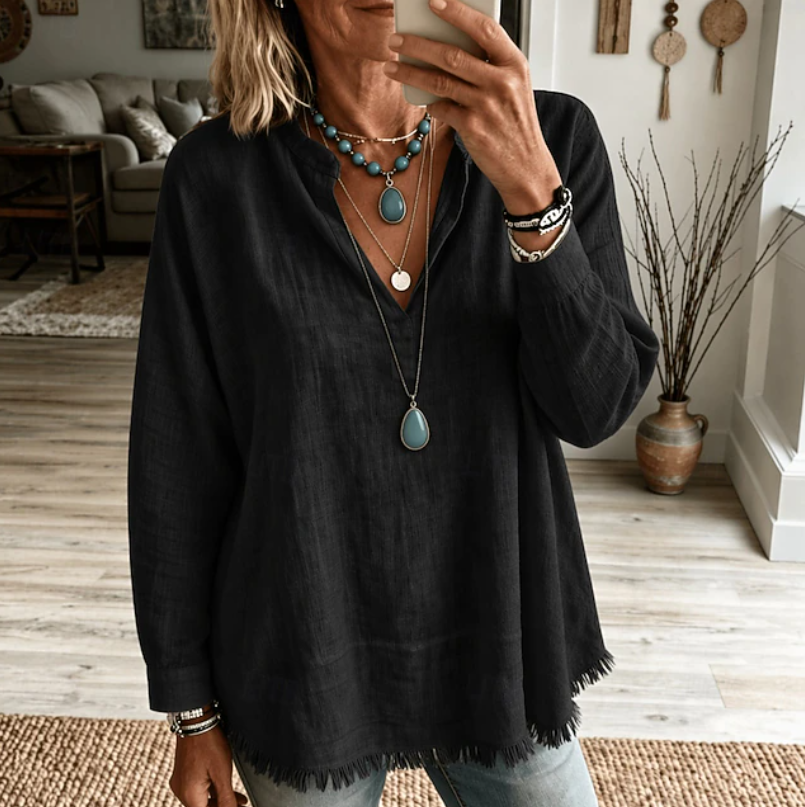 Olive | Afslappet V-Hals Tunika Bluse