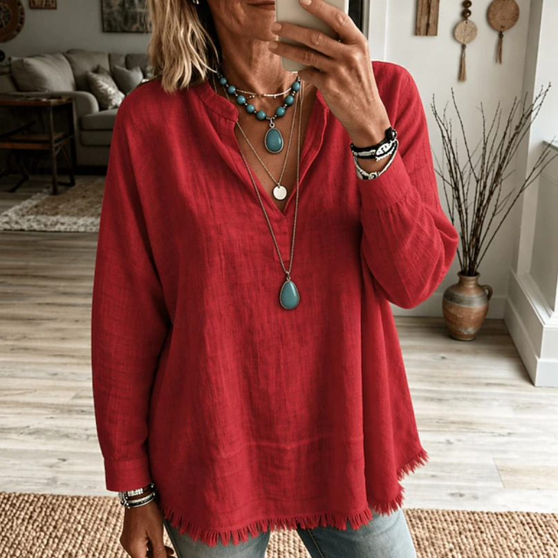 Olive | Afslappet V-Hals Tunika Bluse
