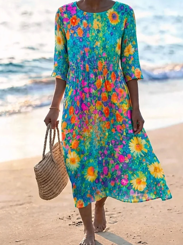 Liorna | Stilfuld Blomster Midi Kjole