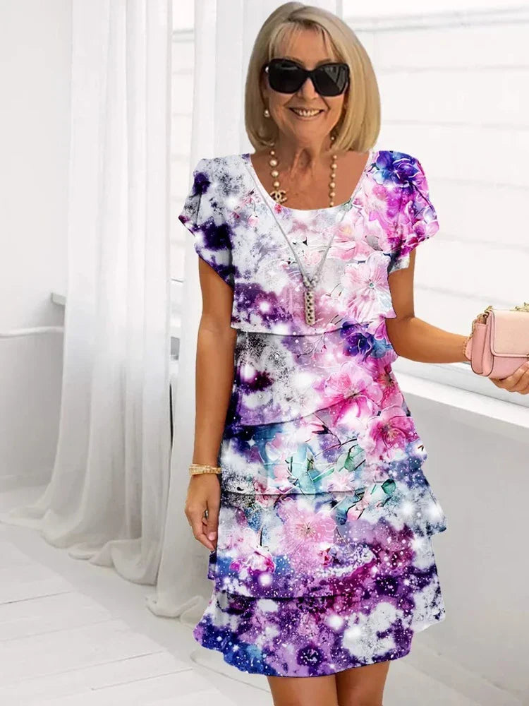 Rosie | Blomster Tiered Chiffon Kjole