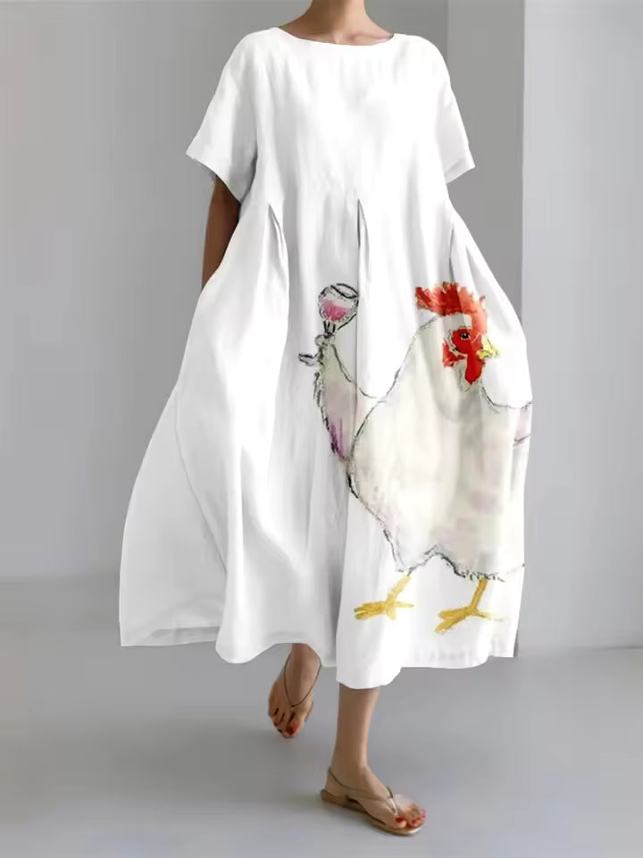 Amanda | Elegant Løs Rundhalset Kjole