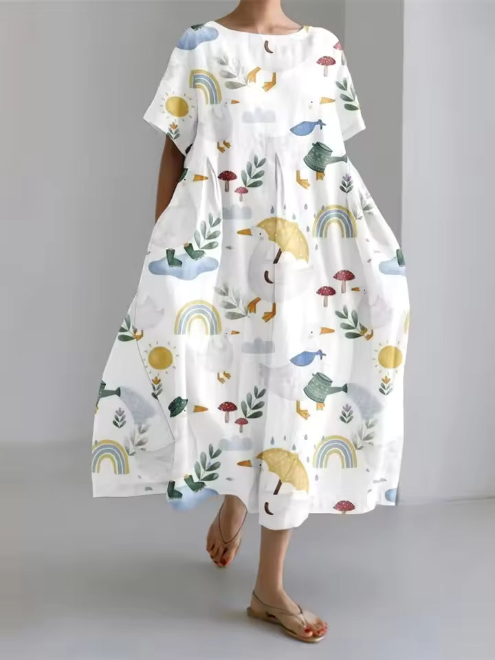 Amanda | Elegant Løs Rundhalset Kjole