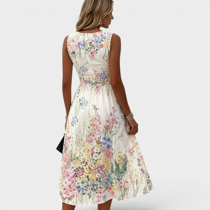 Marielle | Ærmeløs Blomster Midi Kjole