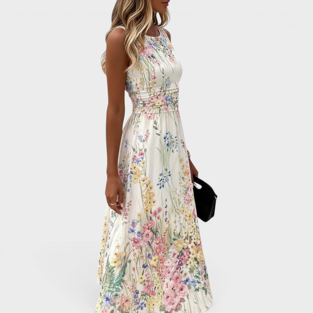 Marielle | Ærmeløs Blomster Midi Kjole