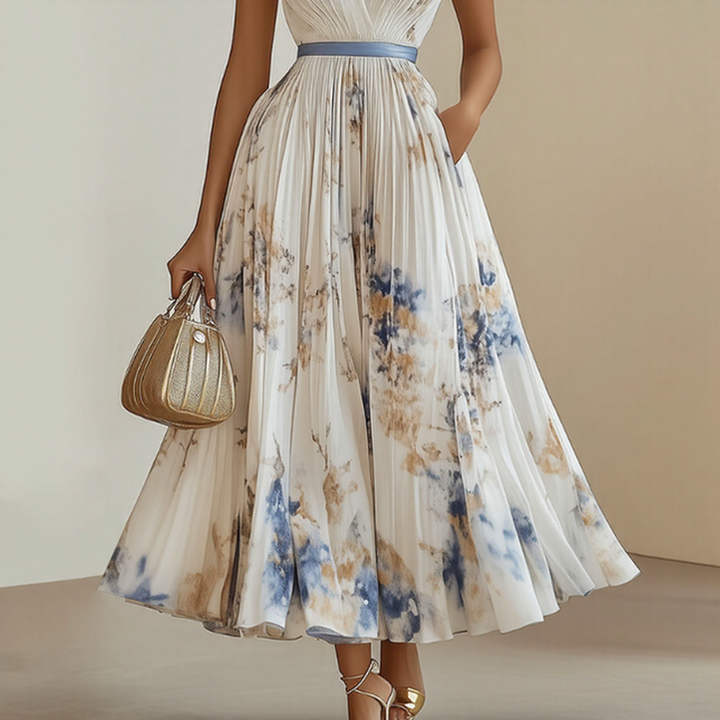 Alexia | Elegant Plisseret Maxi V-Hals Kjole